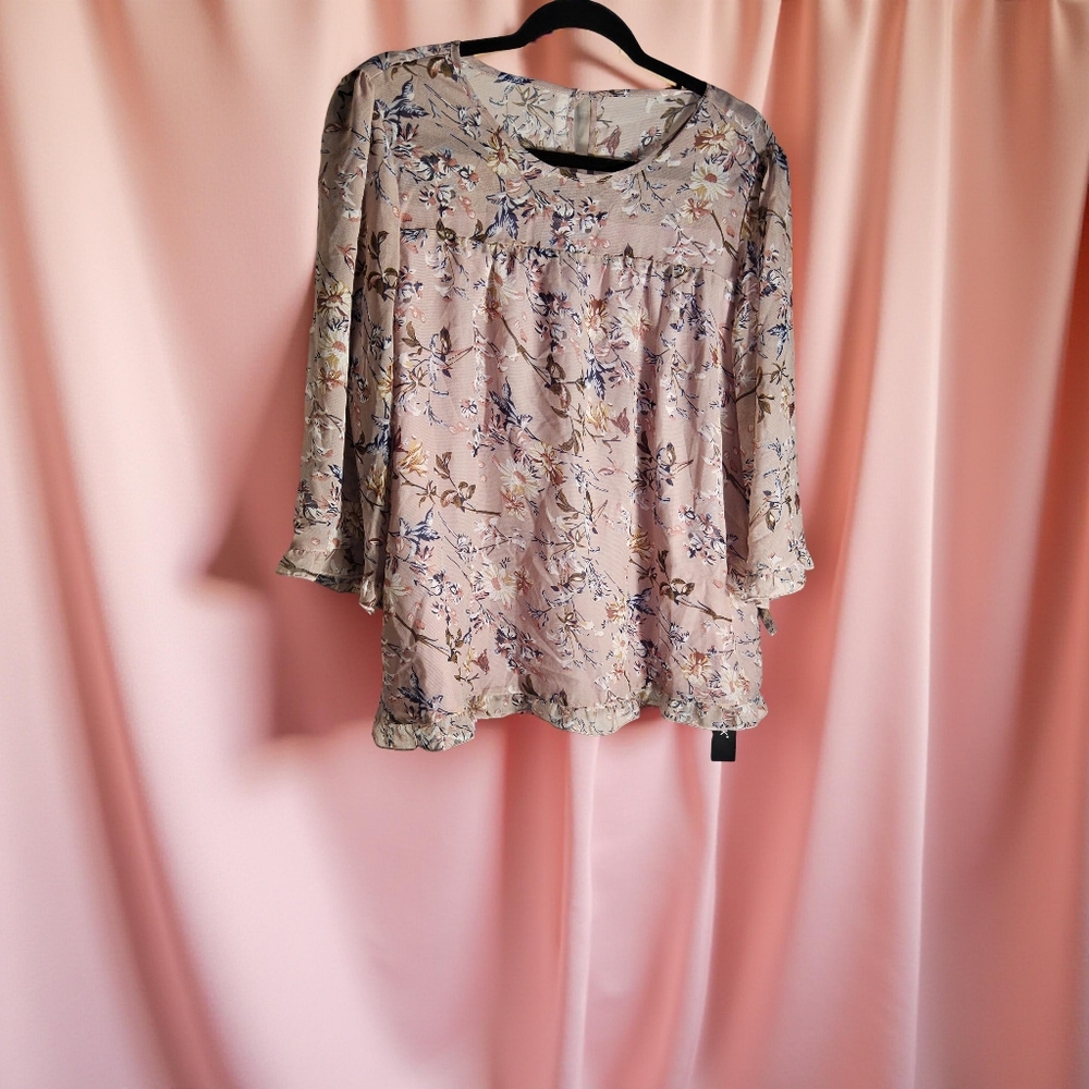 NWOT Size Large Allegra K Pink Floral Blouse